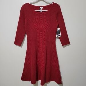 NWT Julian Taylor Red Geometric Textured Knit Fit & Flare Dress Size Small